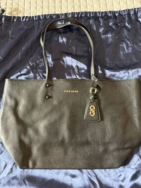 Cole Haan Black Pebbled Leather Tote with Gold Accent